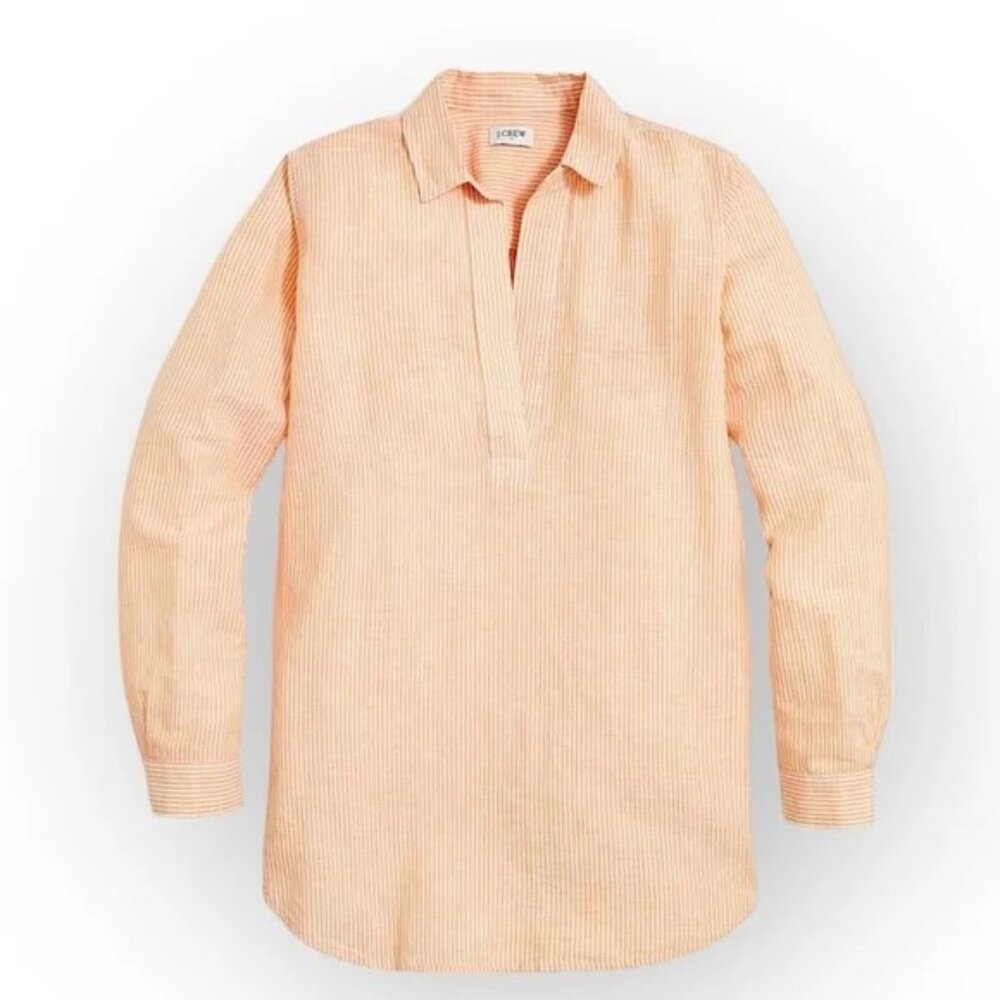 J Crew ~ Orange + White Striped Linen Cotton V-Neck Tunic Top in size L/ XL*
